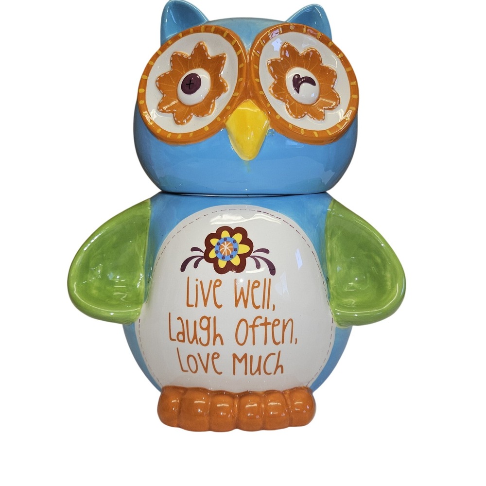 Cracker Barrel Owl Cookie Jar Floral Stitch Work Live Well Laugh Often Love Much